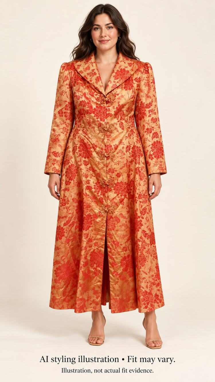 Orange Gold Floral Brocade Coatdress Size 12
